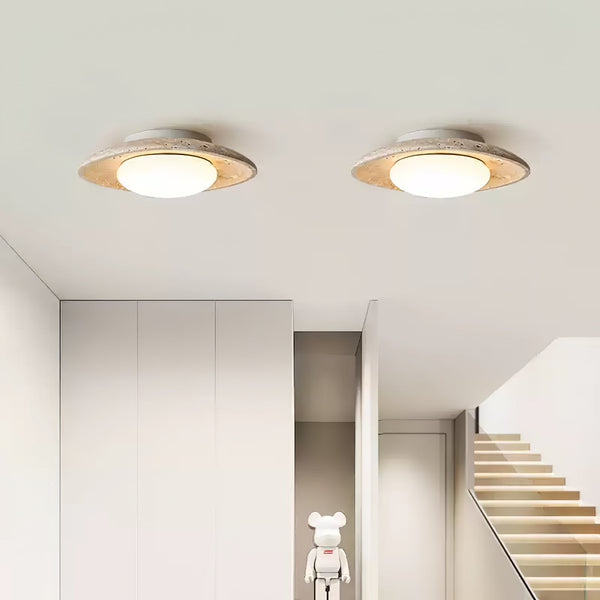modern yellow travertine elliptical flush mount ceiling light
