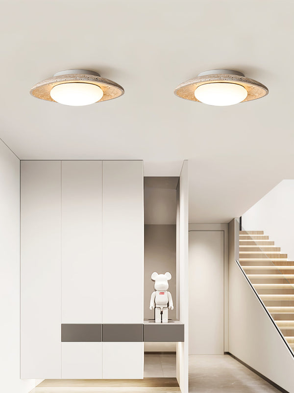 modern yellow travertine elliptical flush mount ceiling light