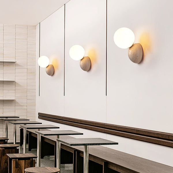modern yellow travertine glass globe wall sconce 2