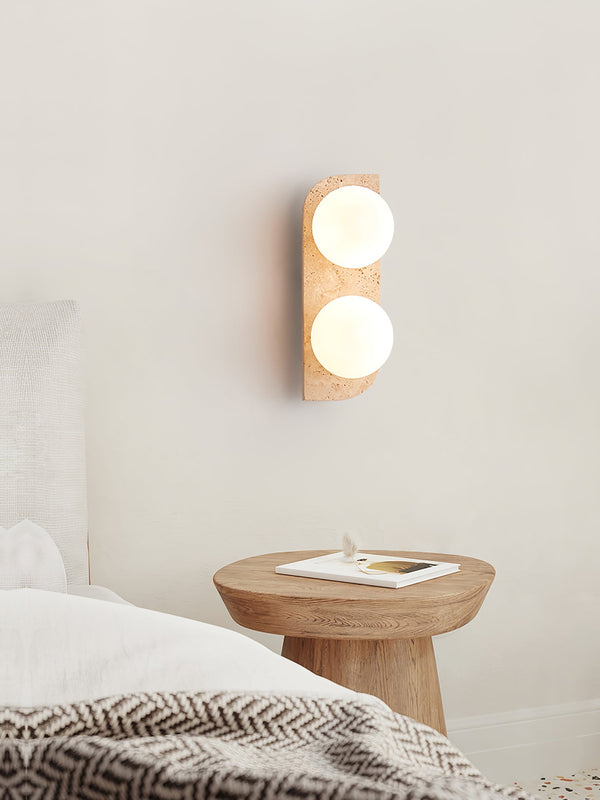 modern yellow travertine glass globe wall sconce