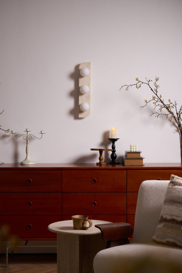 modern yellow travertine glass globe wall sconce