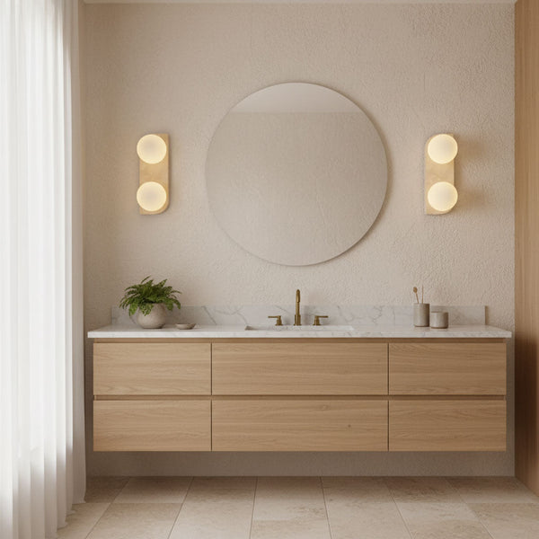 modern yellow travertine glass globe wall sconce
