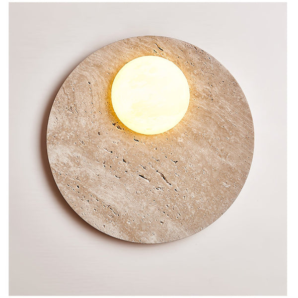 modern yellow travertine glass orb wall sconce