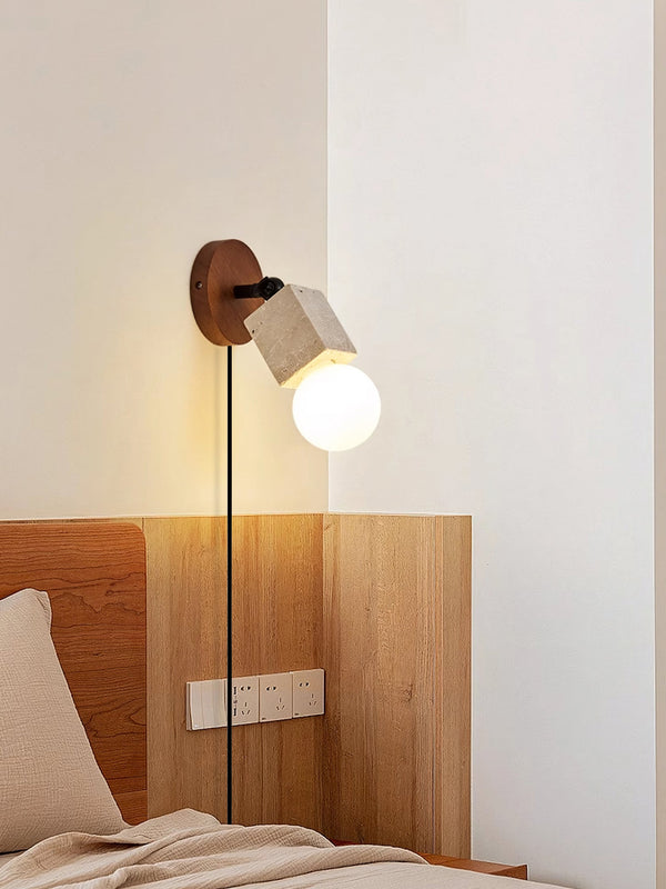 modern yellow travertine glass swing arm plug in wall light