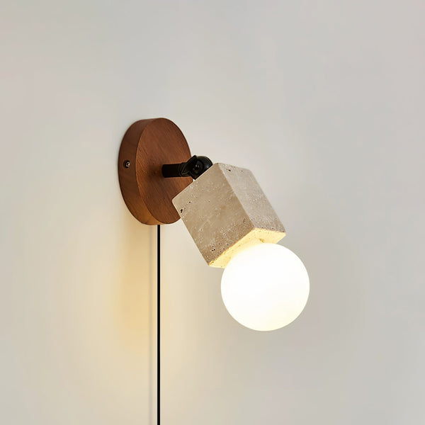 modern yellow travertine glass swing arm plug in wall light