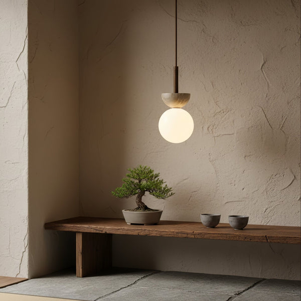 modern yellow travertine half bowl pendant light