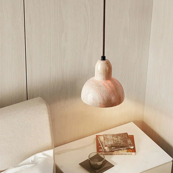 modern yellow travertine halo pendant light