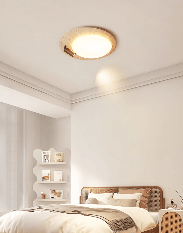 modern yellow travertine oval flush mount ceiling light