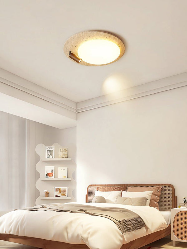 modern yellow travertine oval flush mount ceiling light
