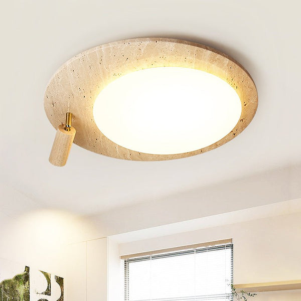modern yellow travertine oval flush mount ceiling light