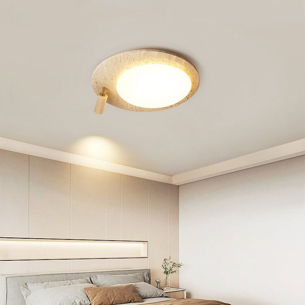modern yellow travertine oval flush mount ceiling light