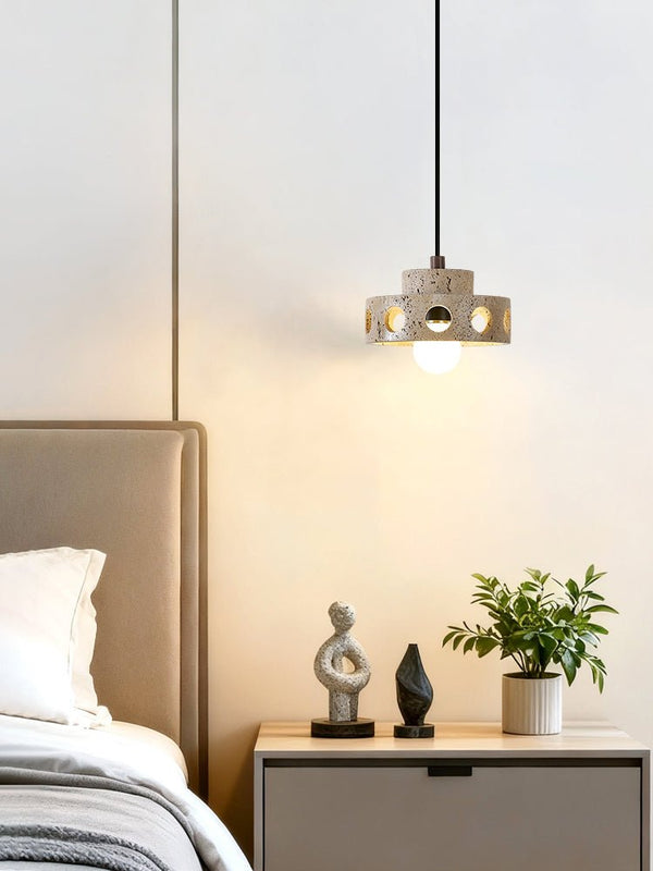 modern yellow travertine perforated ring pendant light