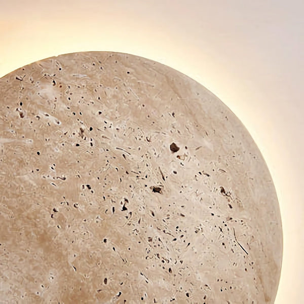 modern yellow travertine round led wall sconce