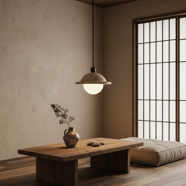 modern yellow travertine saucer pendant light