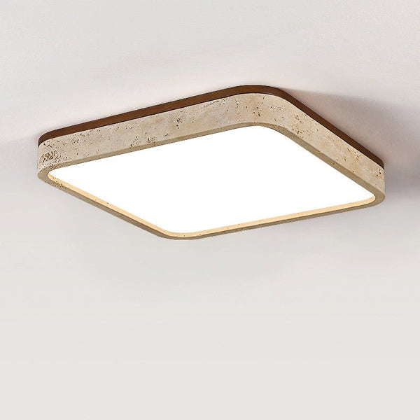 modern yellow travertine square flush mount ceiling light