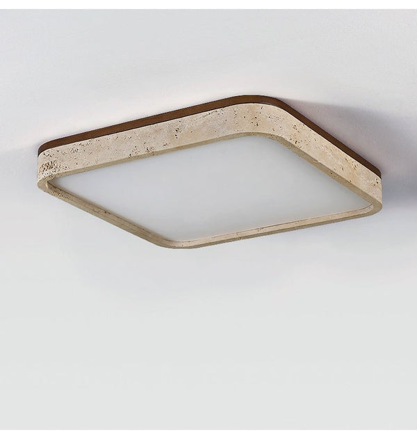 modern yellow travertine square flush mount ceiling light