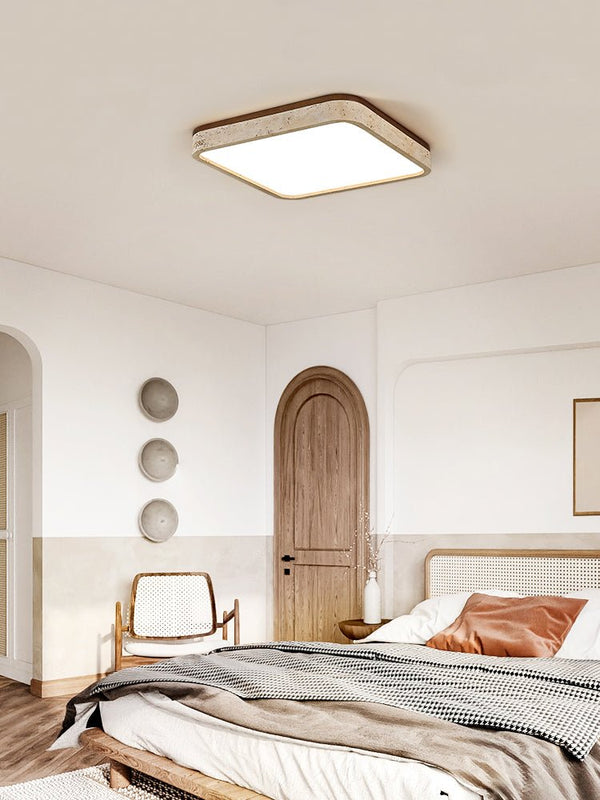 modern yellow travertine square flush mount ceiling light