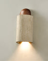 modern yellow travertine walnut capsule wall sconce