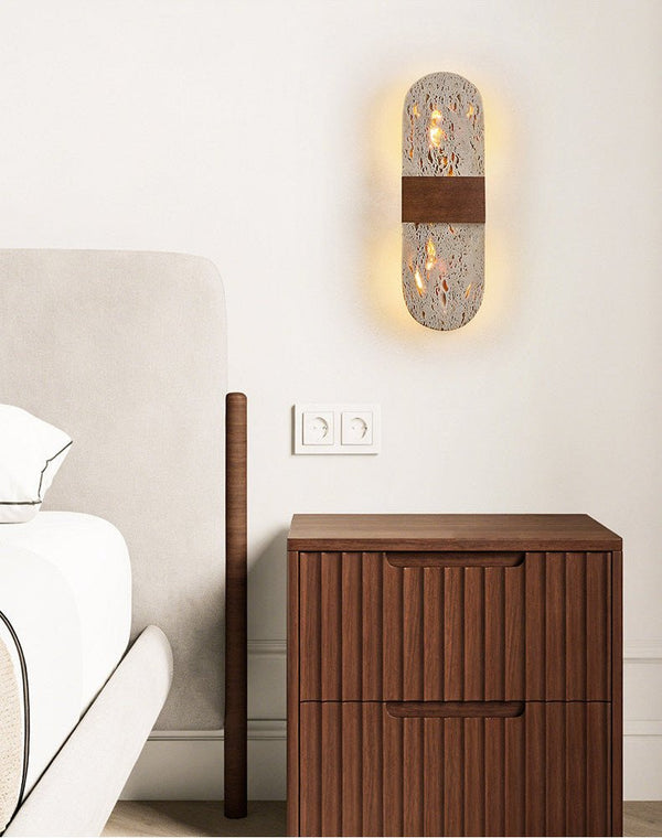 modern yellow travertine walnut led wall sconce 3
