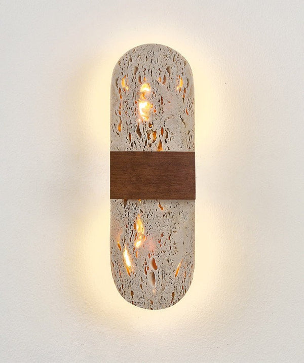 modern yellow travertine walnut led wall sconce 3