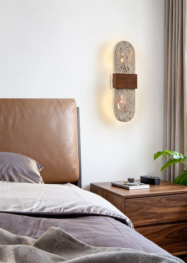 modern yellow travertine walnut led wall sconce 3