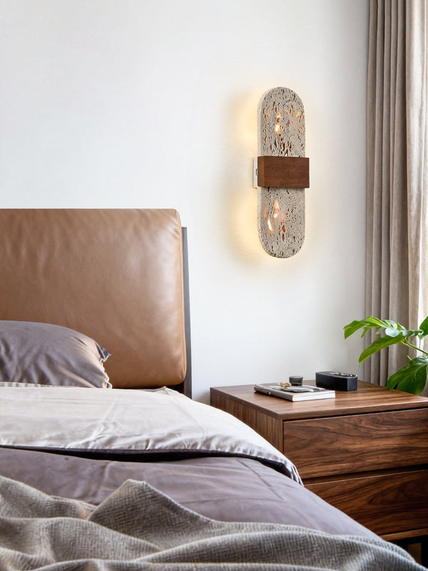 modern yellow travertine walnut led wall sconce 3