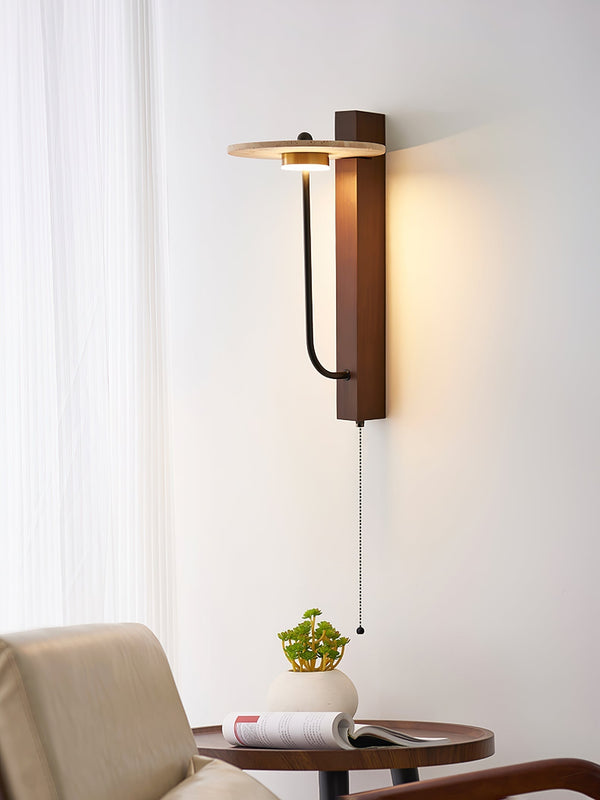 modern yellow travertine walnut wood arc wall lamp