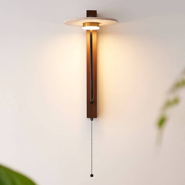 modern yellow travertine walnut wood arc wall lamp