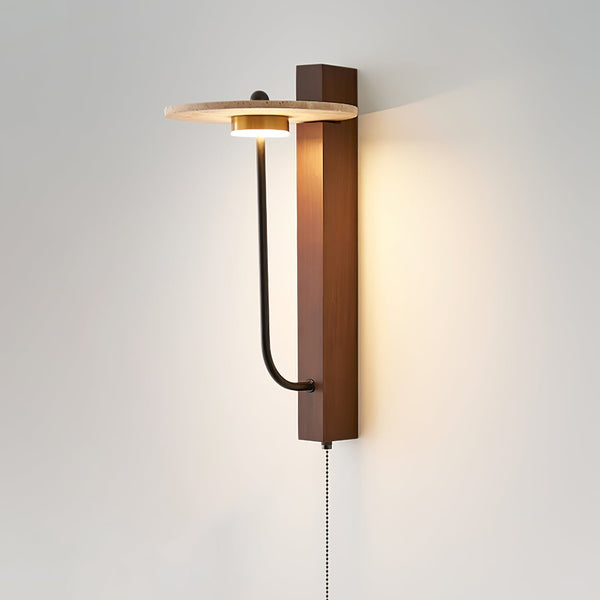 modern yellow travertine walnut wood arc wall lamp