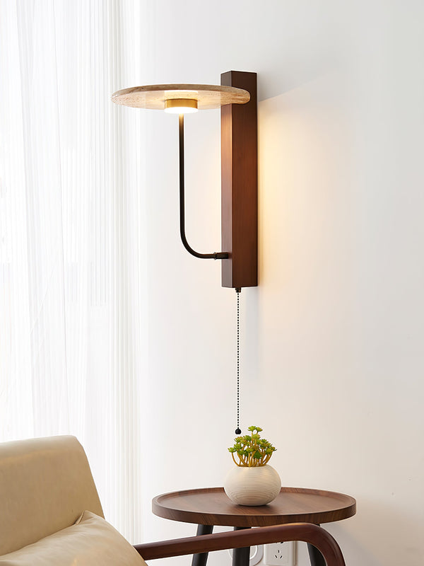 modern yellow travertine walnut wood arc wall lamp