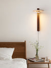 modern yellow travertine walnut wood arc wall lamp