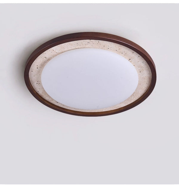 modern yellow travertine walnut wood led flush mount ceiling light