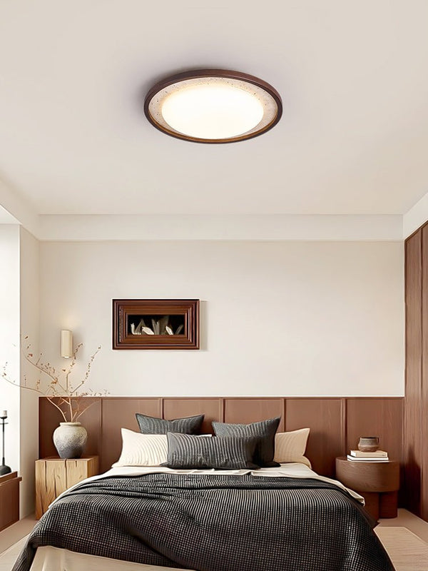 modern yellow travertine walnut wood led flush mount ceiling light