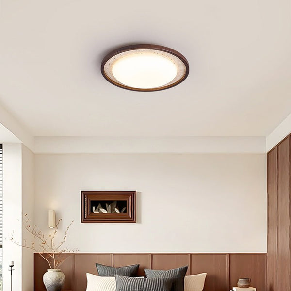 modern yellow travertine walnut wood led flush mount ceiling light