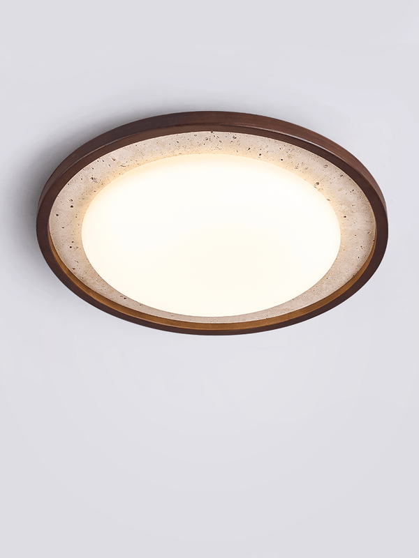 modern yellow travertine walnut wood led flush mount ceiling light