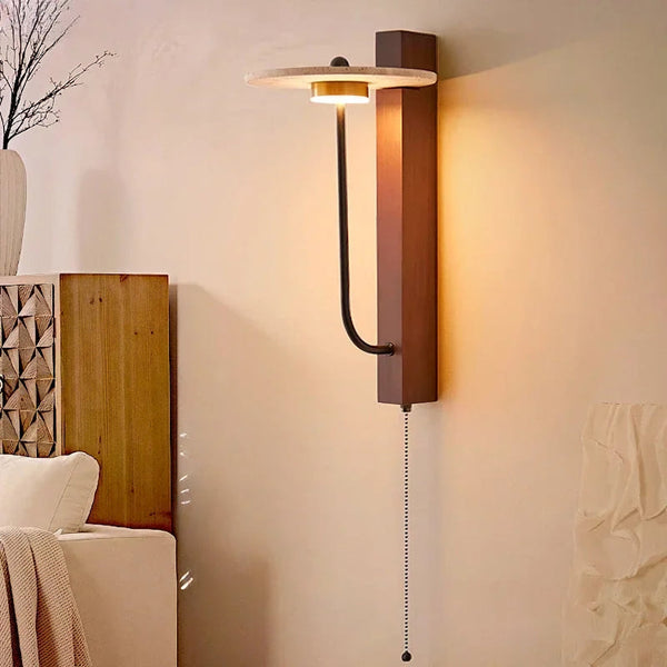 modern yellow travertine walnut wood wall lamp