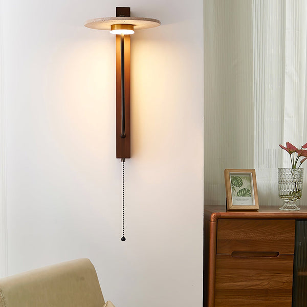 modern yellow travertine walnut wood wall lamp