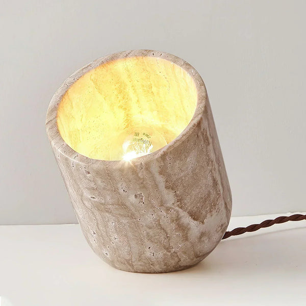 modern yellow travertine wood cylinder table lamp
