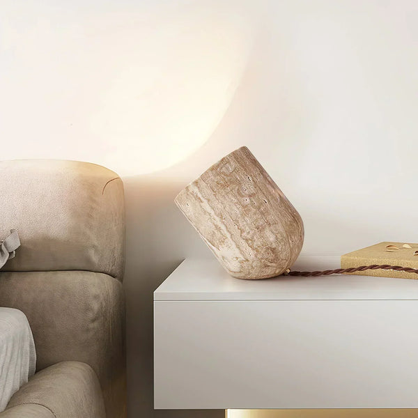 modern yellow travertine wood cylinder table lamp