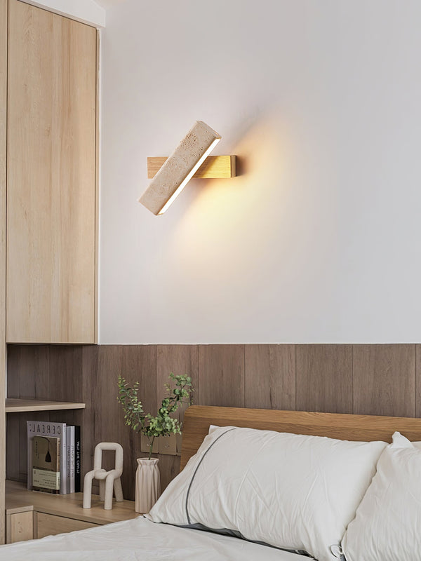 modern yellow travertine wood linear led wall sconce