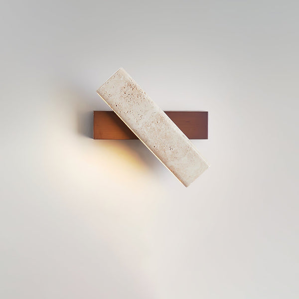 modern yellow travertine wood linear led wall sconce
