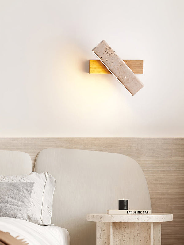 modern yellow travertine wood linear led wall sconce
