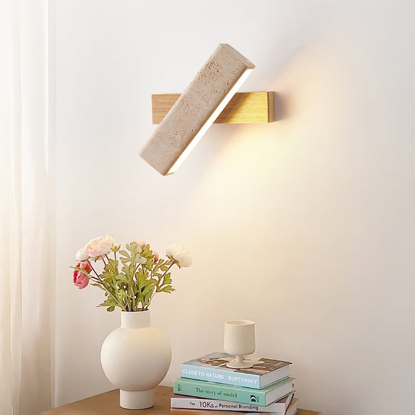 modern yellow travertine wood linear led wall sconce
