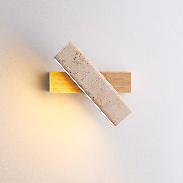 modern yellow travertine wood linear led wall sconce