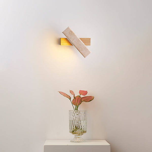 modern yellow travertine wood linear led wall sconce