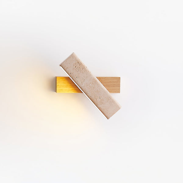 modern yellow travertine wood linear led wall sconce