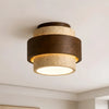 modern yellow travertine wood round flush mount ceiling light