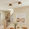 modern yellow travertine wood round flush mount ceiling light