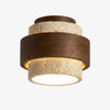 modern yellow travertine wood round flush mount ceiling light