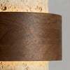 modern yellow travertine wood round flush mount ceiling light